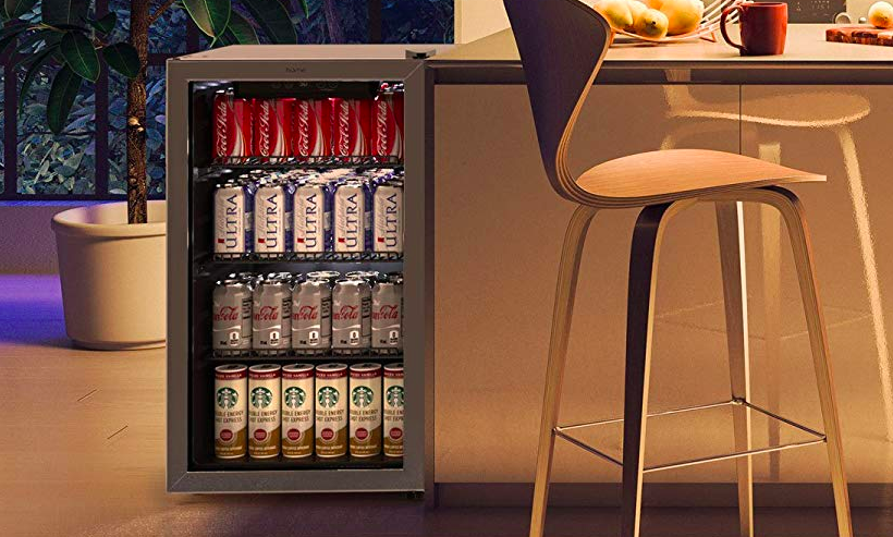 hOmeLabs Beverage Refrigerator and Cooler on a counter.