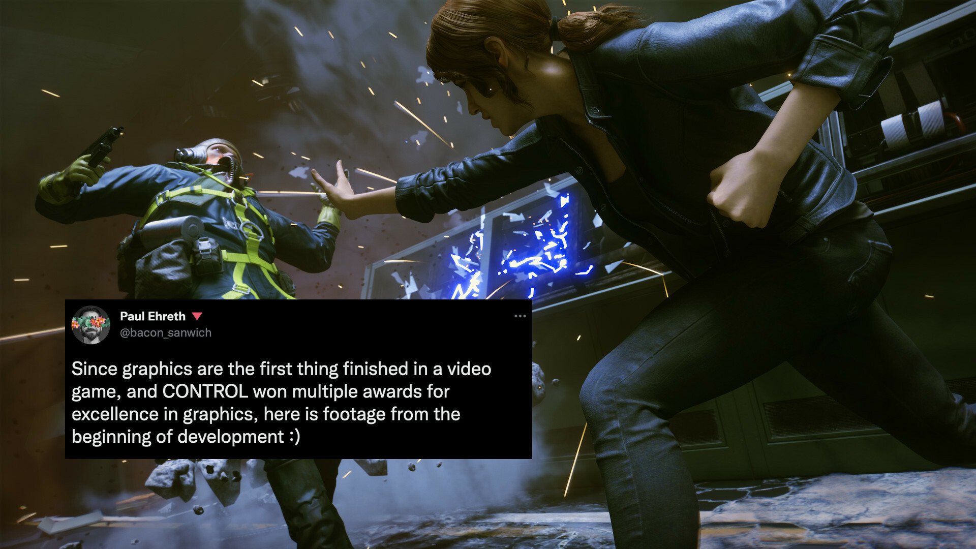 Control screenshot with tweet laid over it