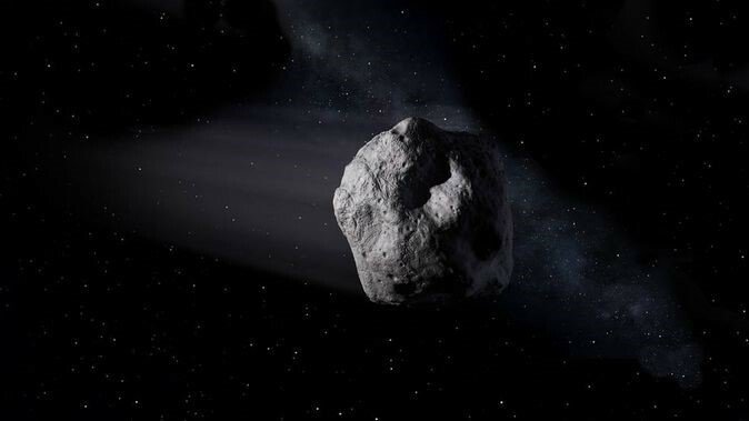 A NASA conception of an asteroid hurtling through space.