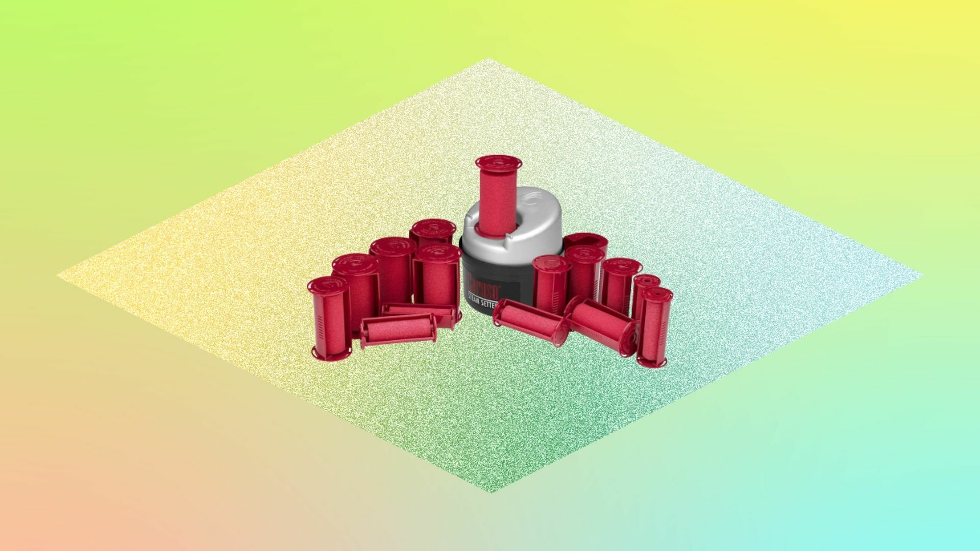 CARUSO 30 Piece Molecular Steam Hairsetter on a colorful background.