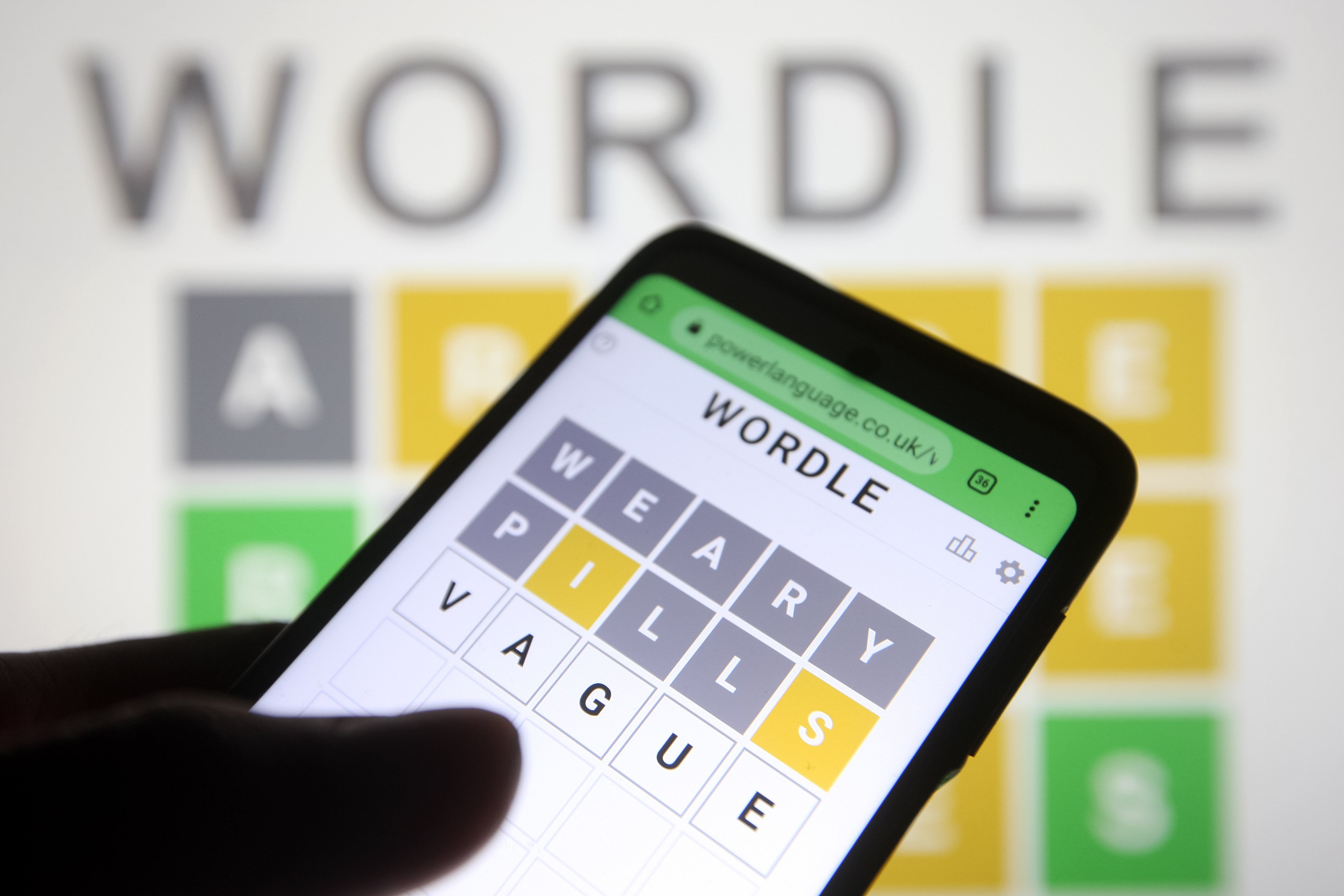 phone displaying wordle game