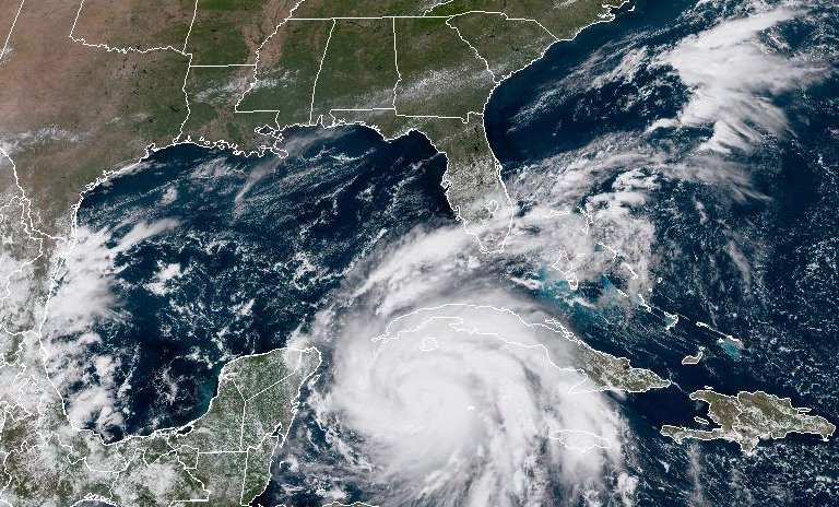 A satellite image of a hurricane.