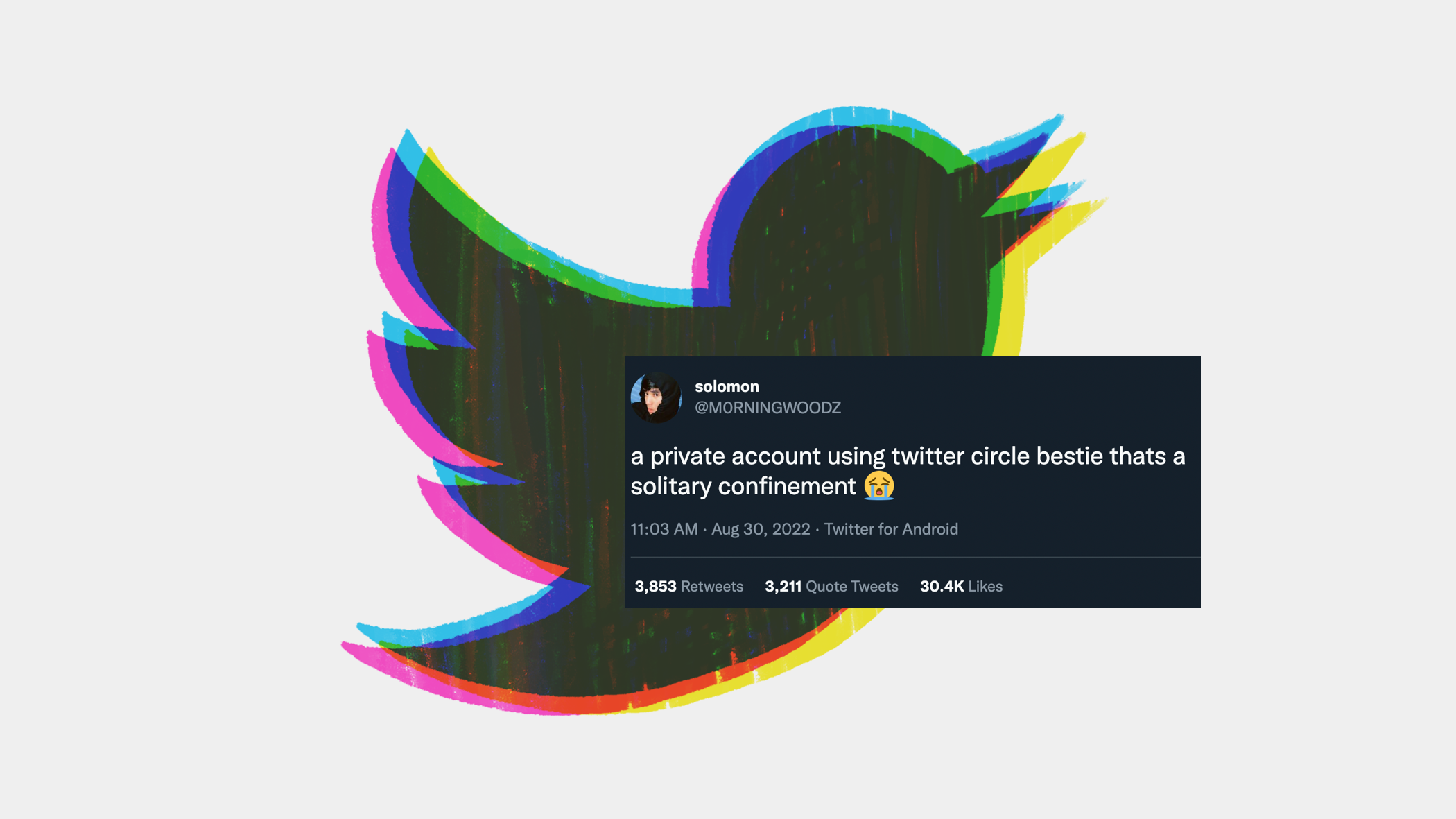 twitter logo with screenshot of tweet joking about circle