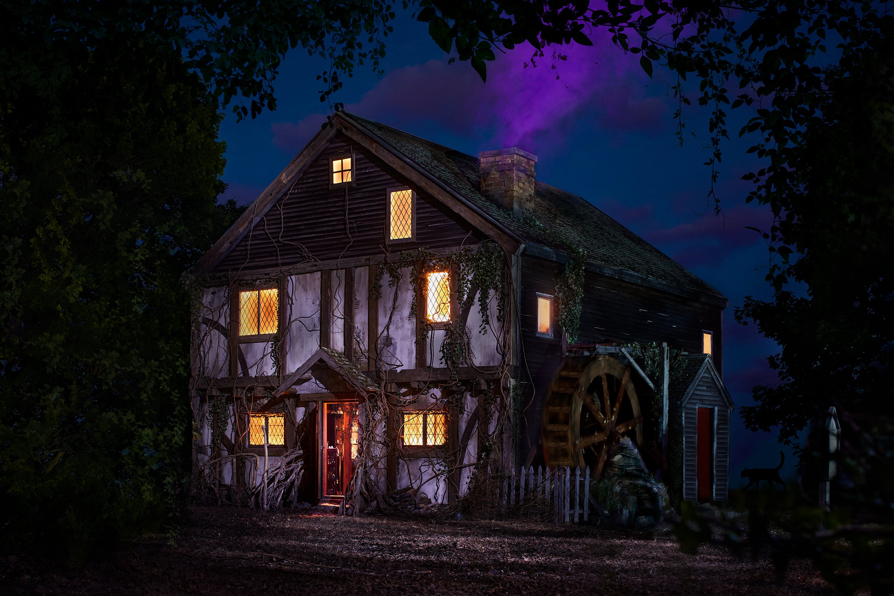 A dark cottage.