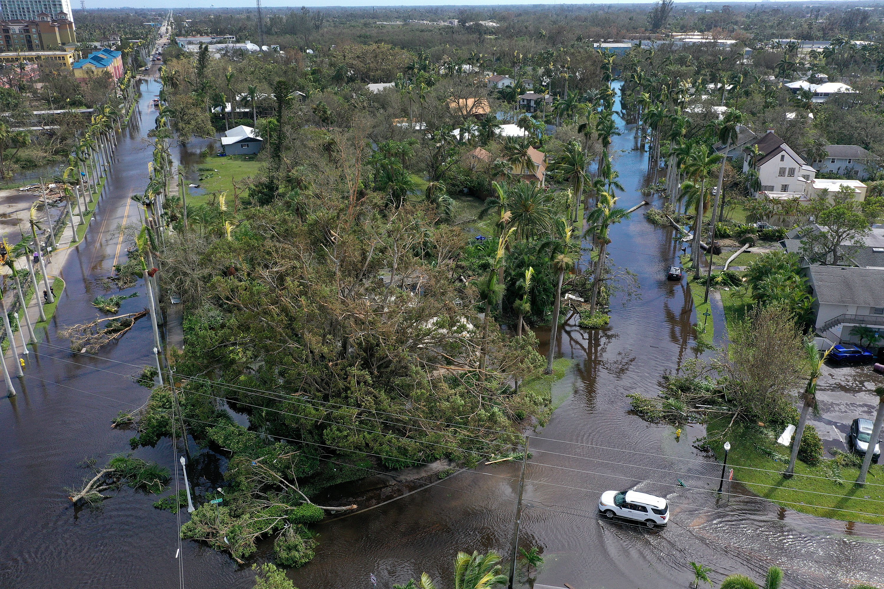  aerial view of flooding and damage from Hurricane Ian in Florida