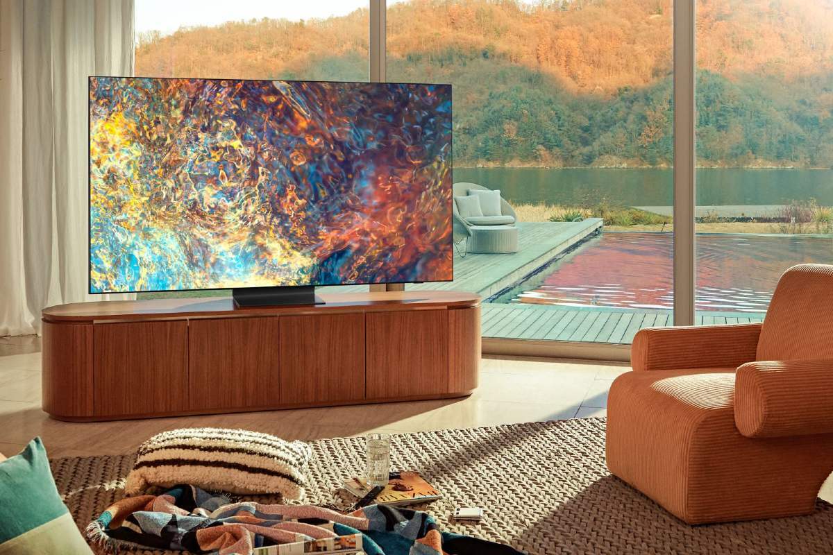 Samsung QLED TV sitting in living room