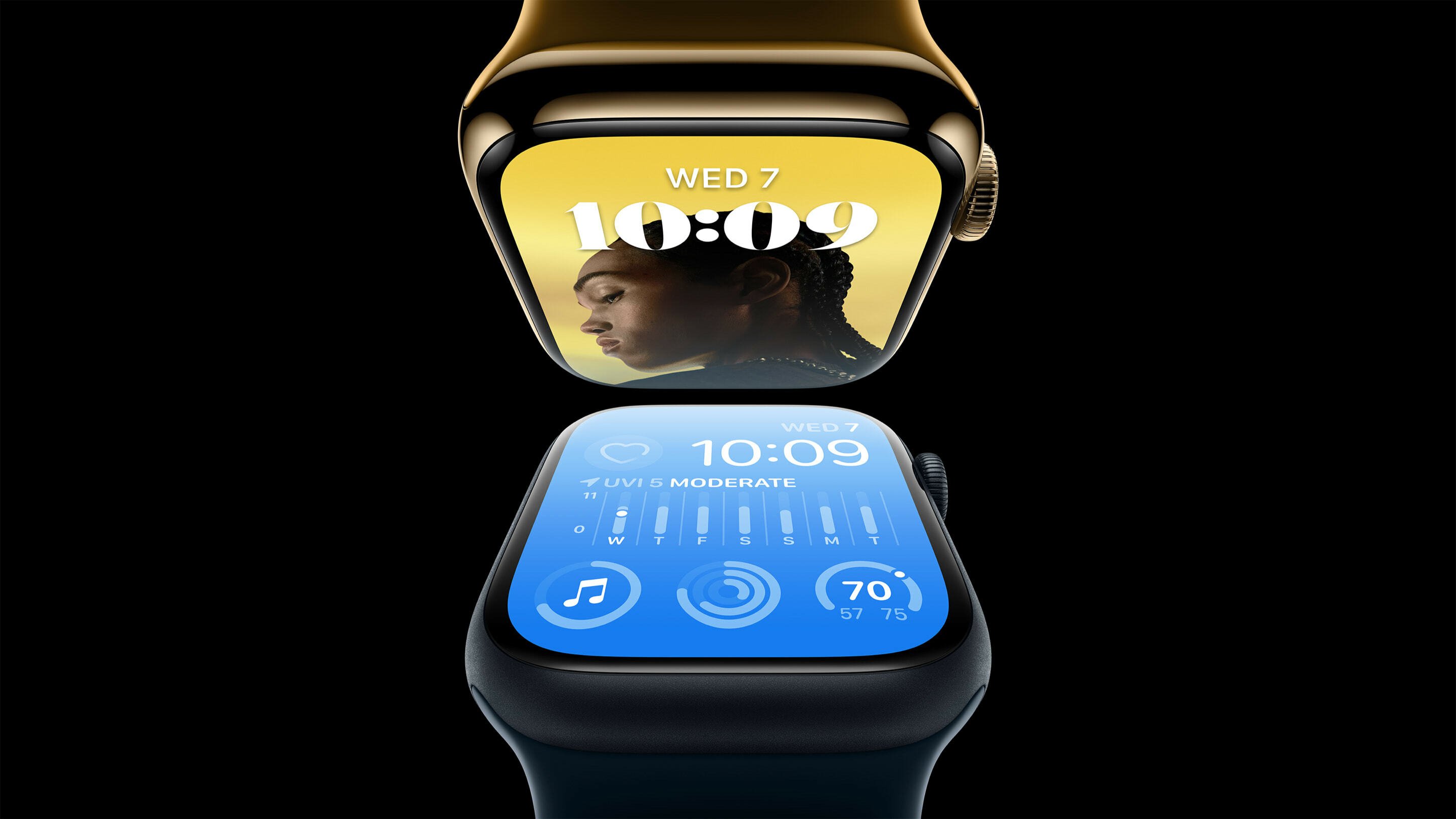 two apple watches facing each other