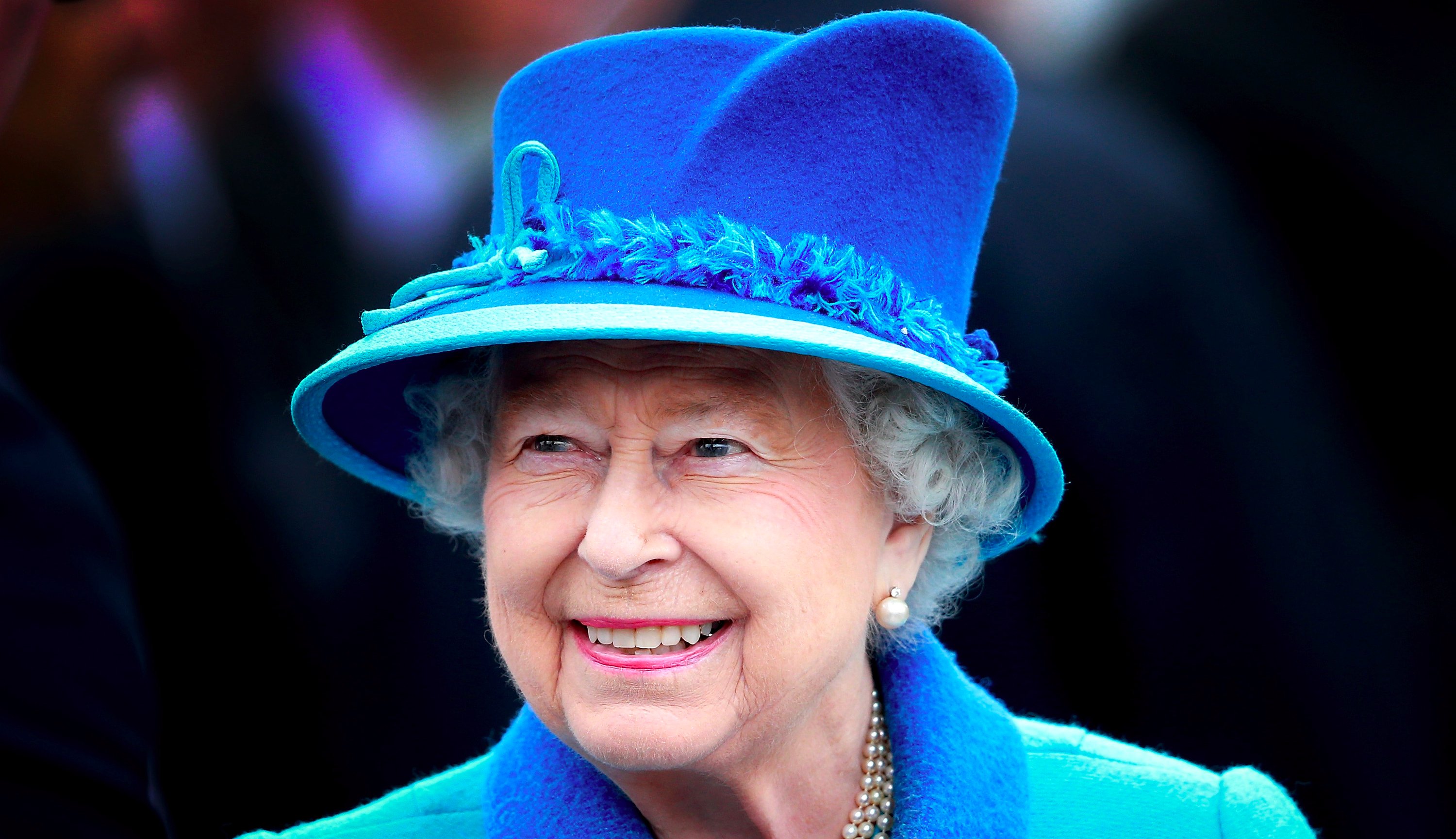 Queen Elizabeth II smiling as she arrived at Tweedbank Station on September 9, 2015.