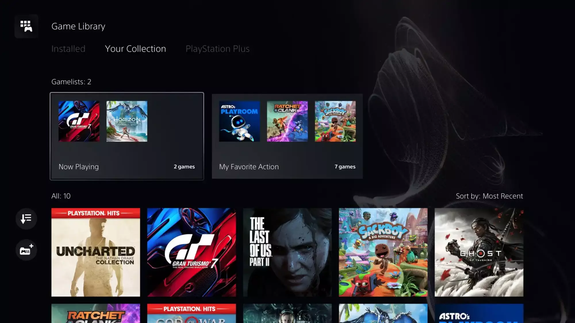 PS5 game lists screen