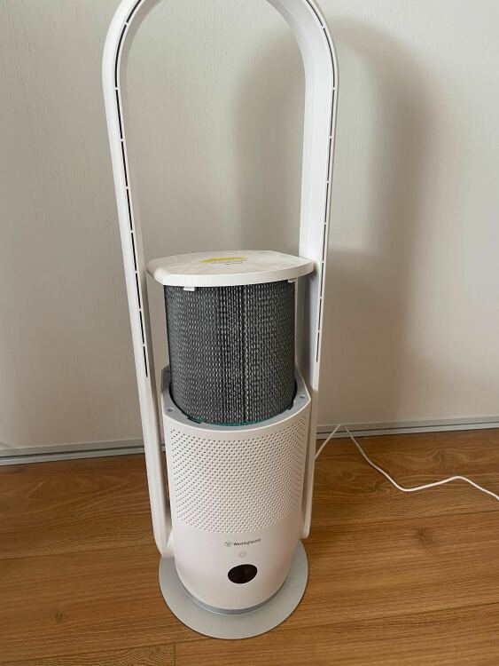 westinghouse fan in front of a closet with air purifier taken out
