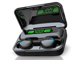 Flux Earbuds with the Wireless Charging Case in black on a white background.