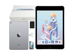 Refurbished Apple iPad mini 4 on a white background.
