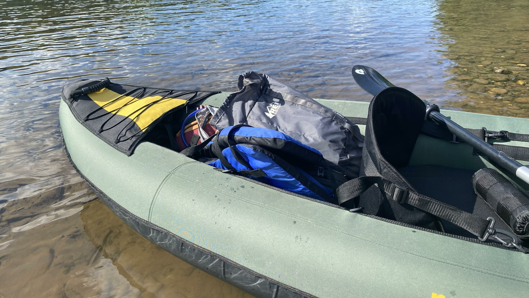 Gear storage in the back of a kayak