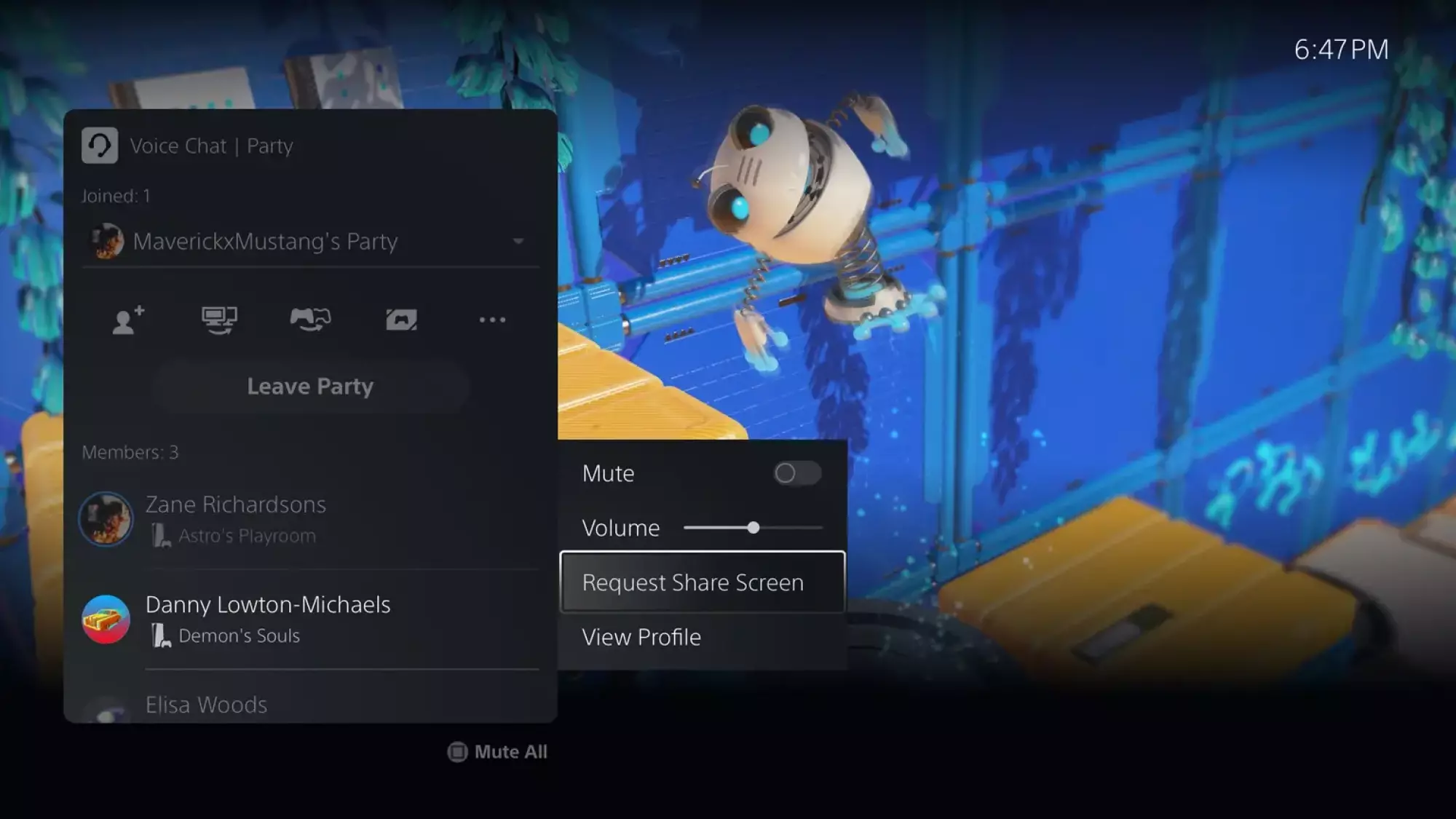 PS5 share screen from party demonstration