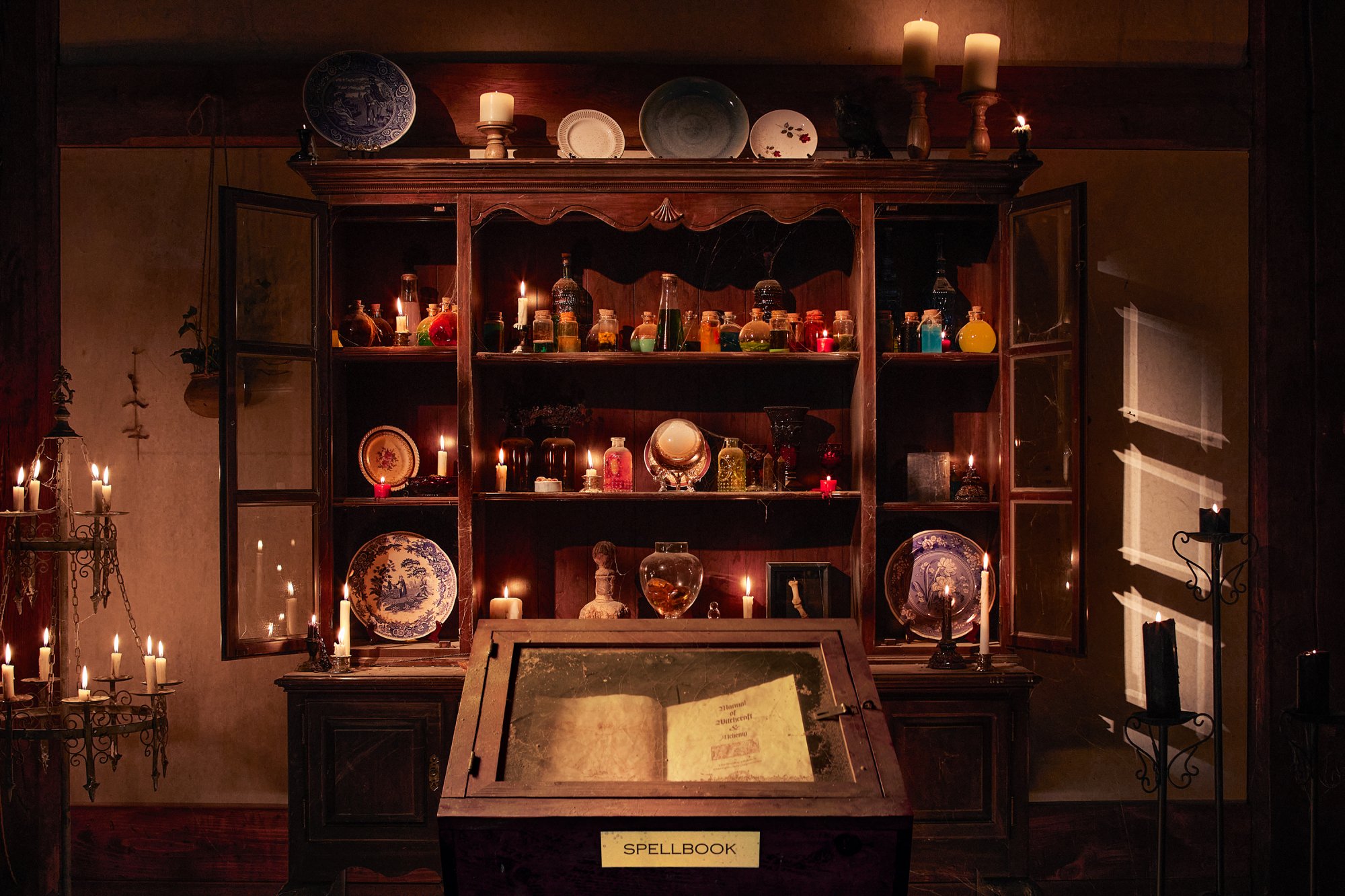 A cupboard and spellbook.