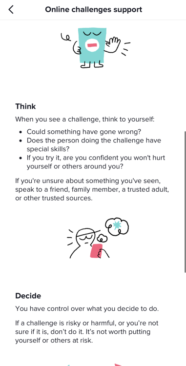 a tiktok page detailing info about dangerous challenges