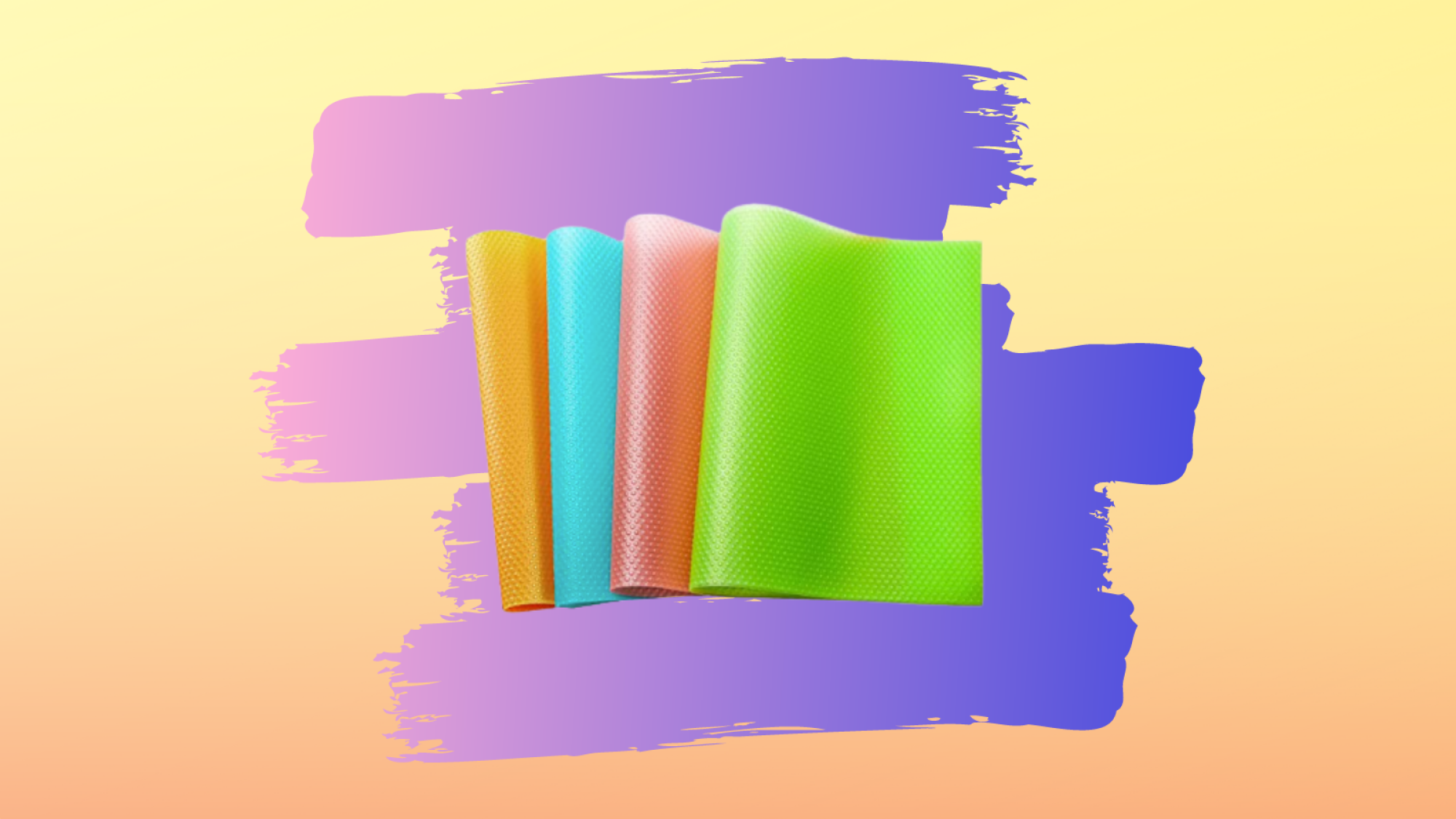 colorful fridge liners against a purple and yellow background