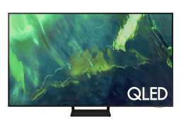 Samsung QLED TV with abstract green screensaver