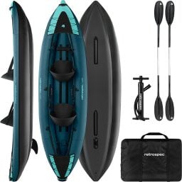 Blue two-person inflatable kayak