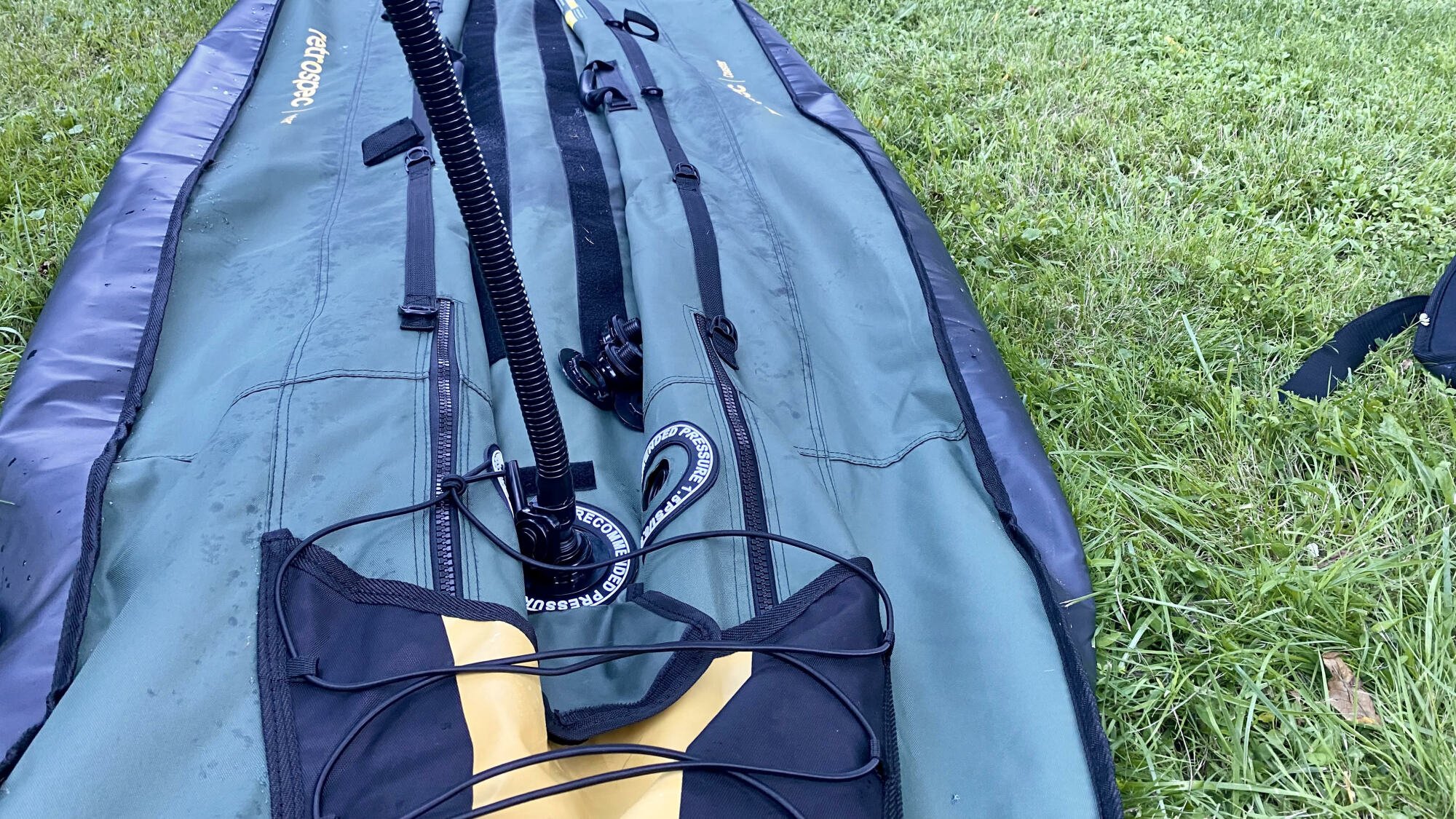 Deflated kayak with three valves