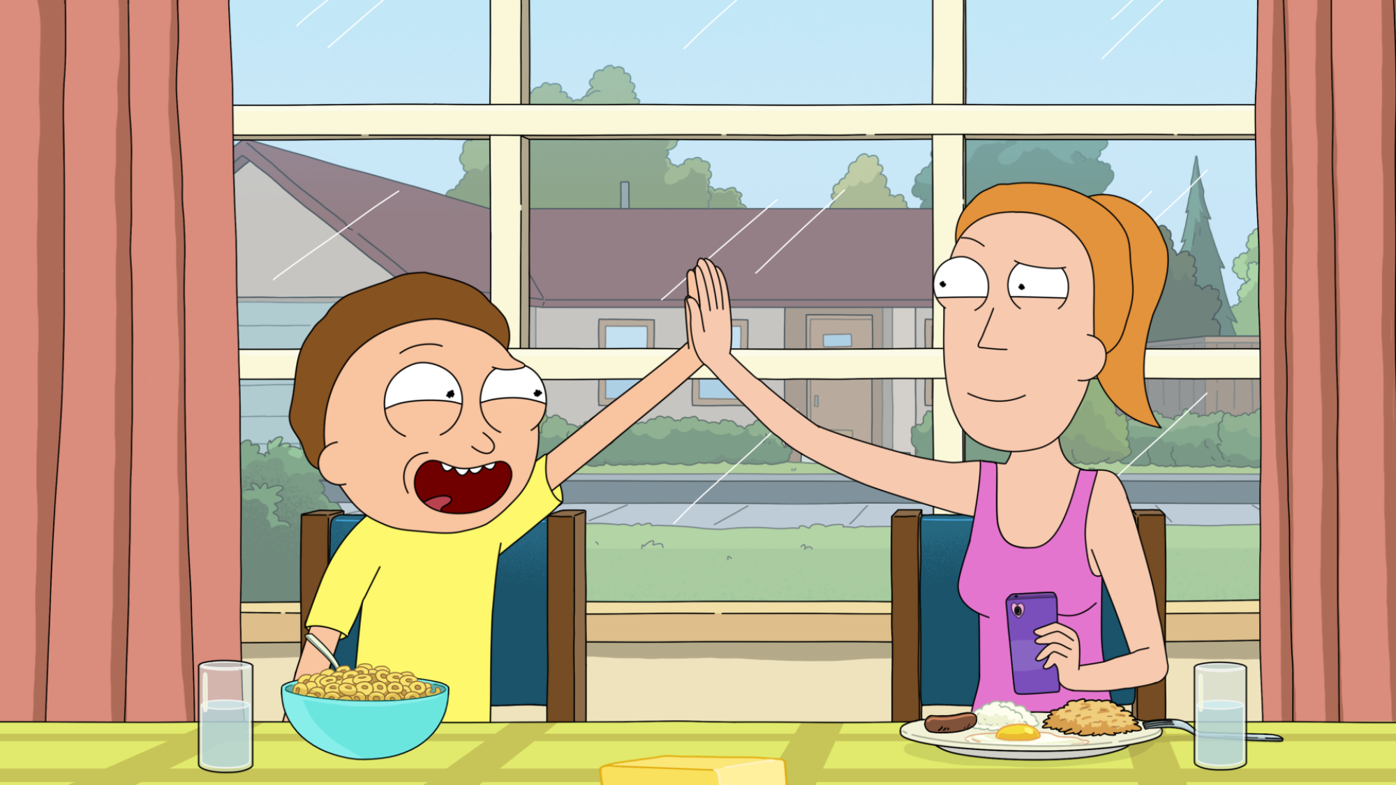 Summer and Morty high-five.