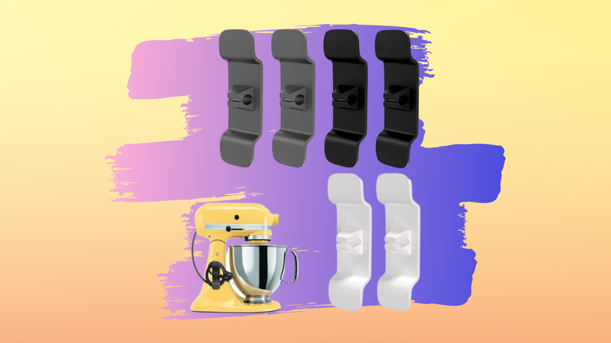 cord organizers in multiple colors with one on side of mixer appliance