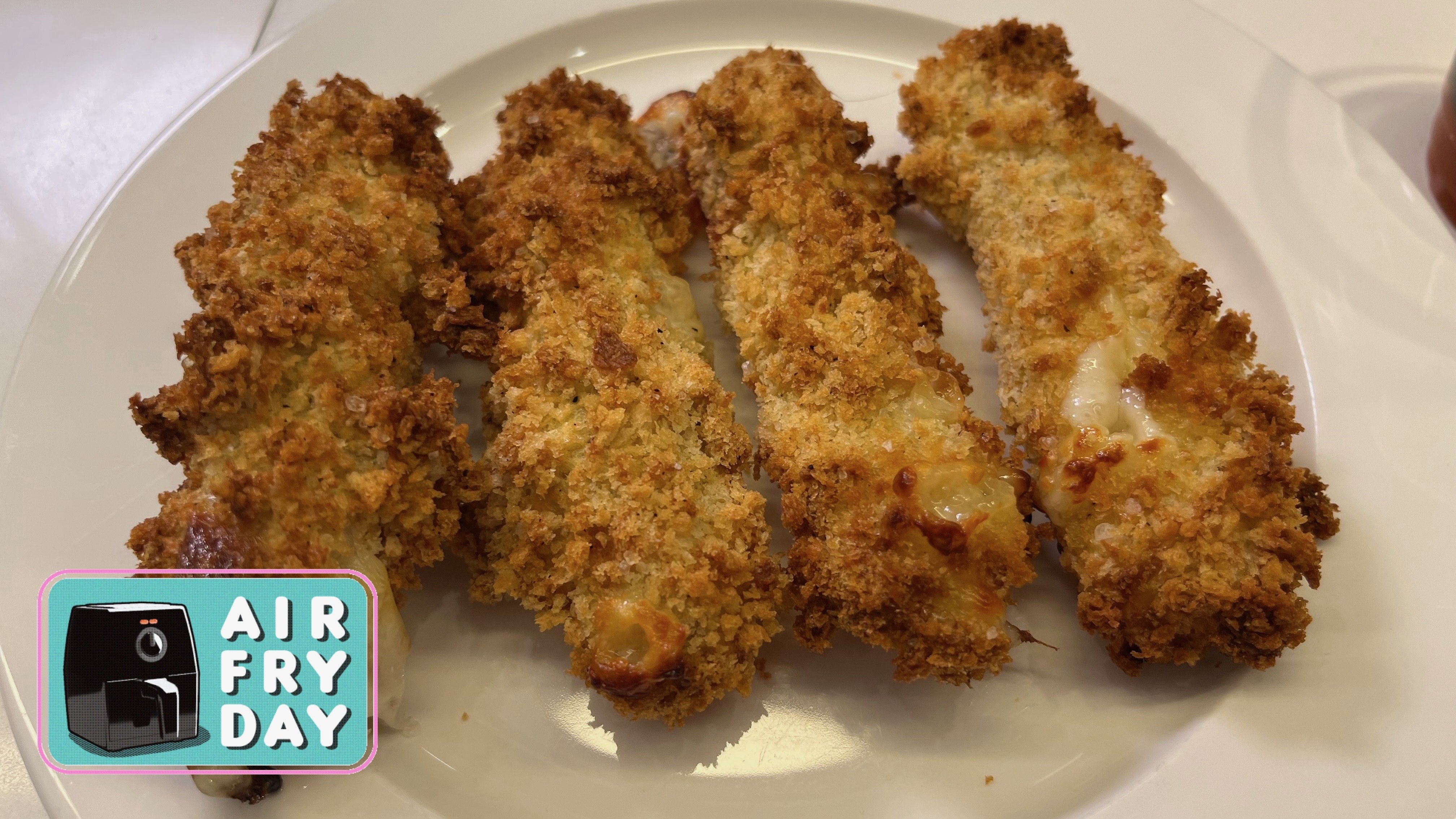 mozzarella sticks on plate with airfryday logo