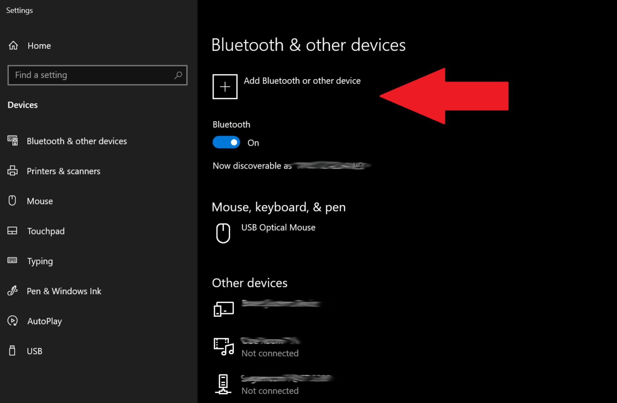 bluetooth settings on a Windows PC