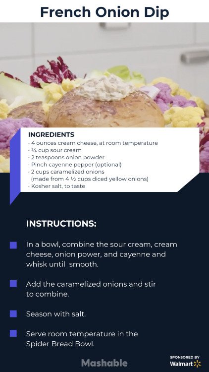 Recipe card information for the French Onion Dip