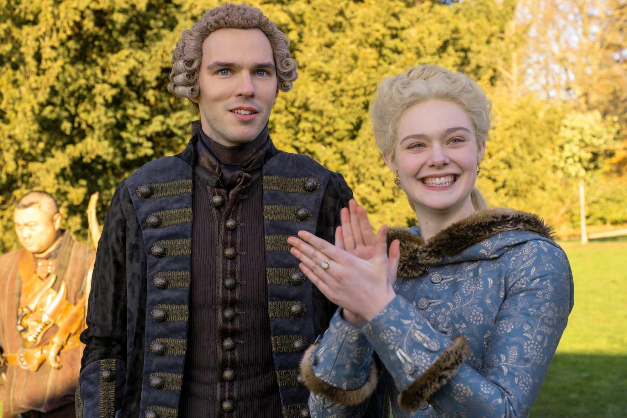 Nicholas Hoult and Elle Fanning in "The Great"