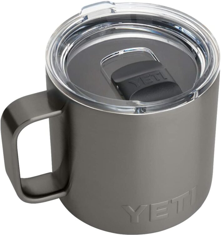 Graphite YETI Rambler 14-ounce Mug with MagSlider Lid on a white background.