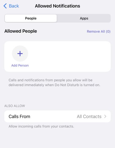 Menu to add contacts for allowed notifications