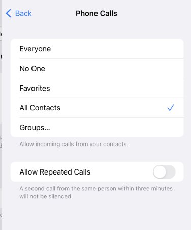 Menu to allow notifications from your contacts