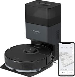 Roborock Q7 Max+ and smartphone with home map on screen