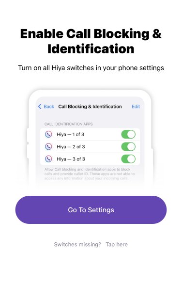 Hiya switches in phone settings for call blocking