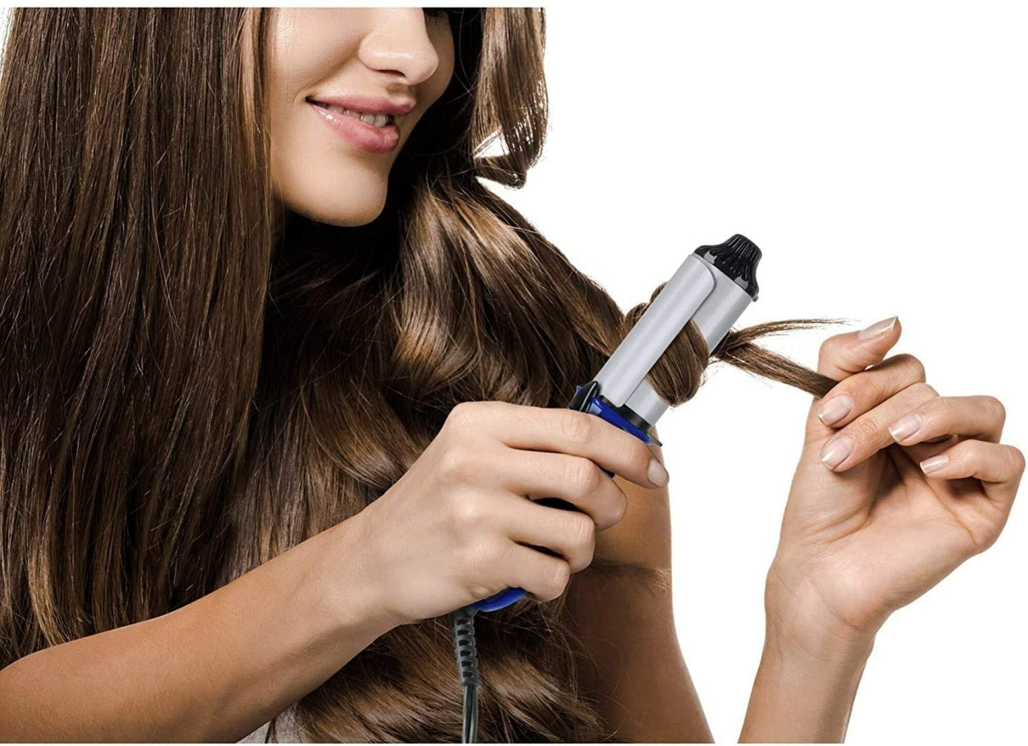 Person using the Conair MiniPRO 1-inch Ceramic Curling Iron.