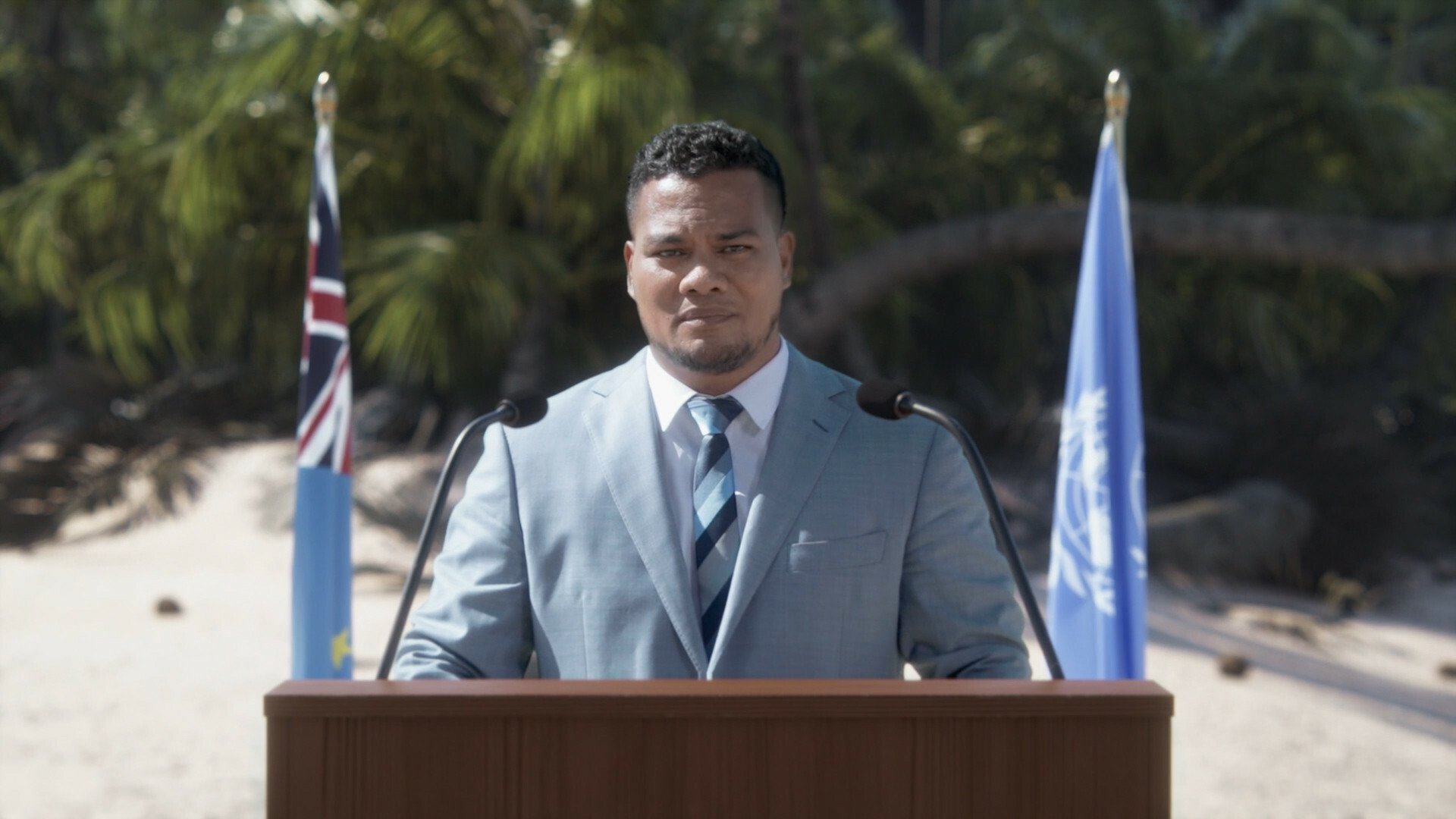 Tuvalu foreign minister Simon Kofe addressing the COP27 climate summit.