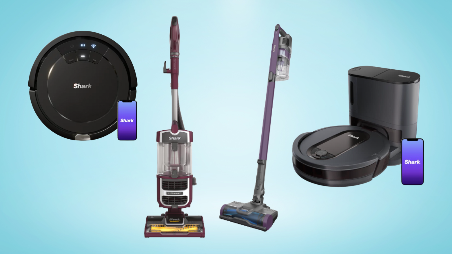 Shark vacuum photo compilation against blue background