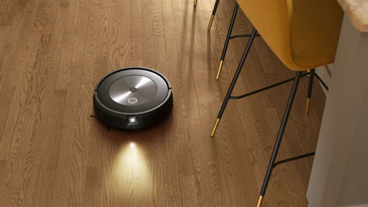 robot vacuum on a hardwood floor