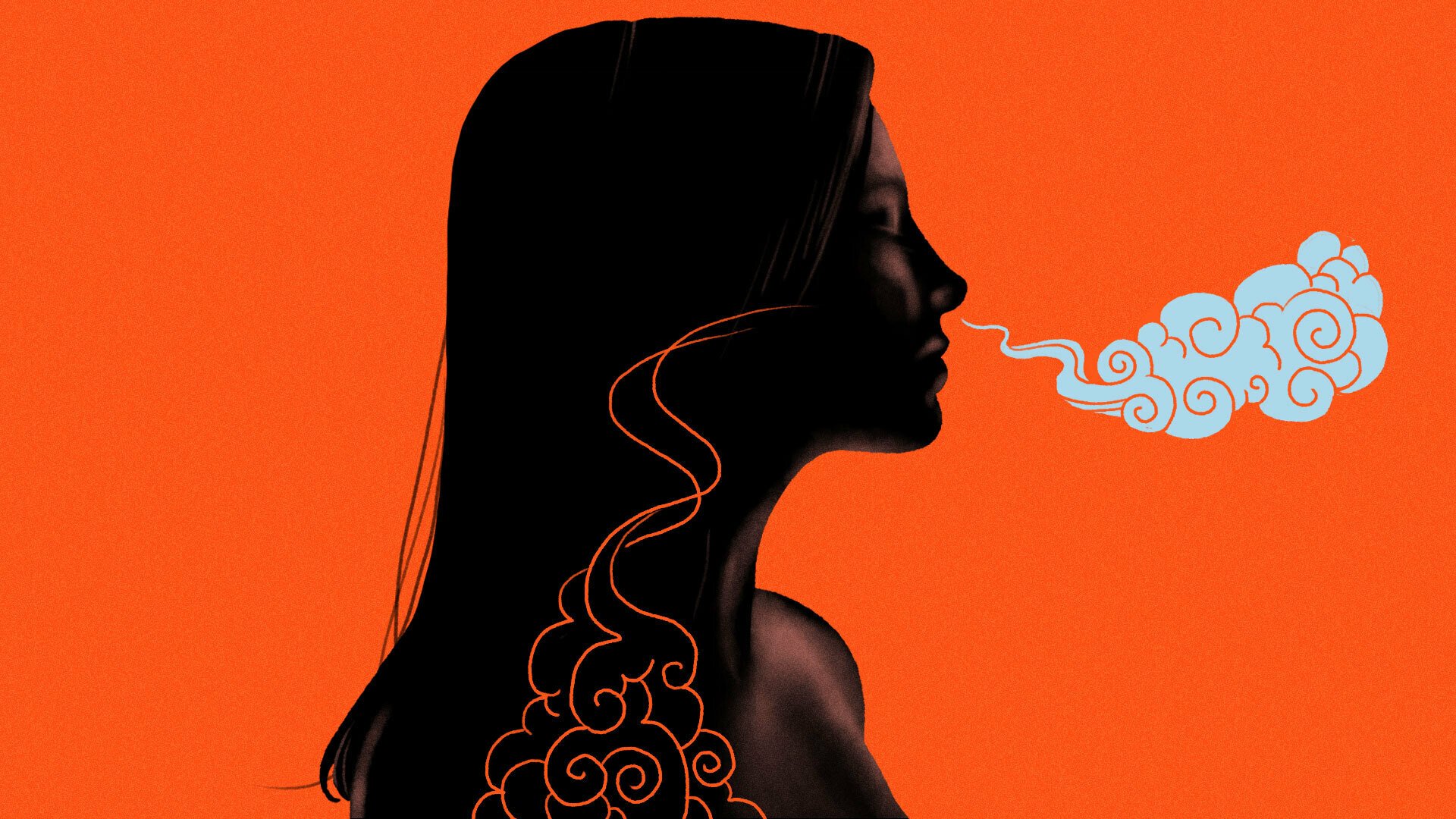 An illustration of a woman calmly breathing in and out.