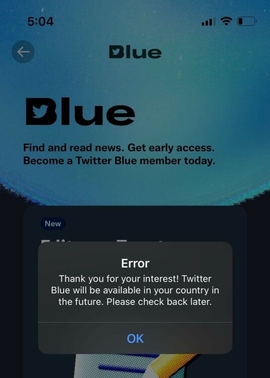 Twitter Blue gone