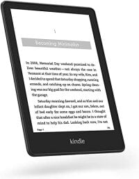 An e-reader from Amazon with some text on its display