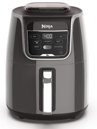 Ninja 5.5. qt air fryer in black against a white background
