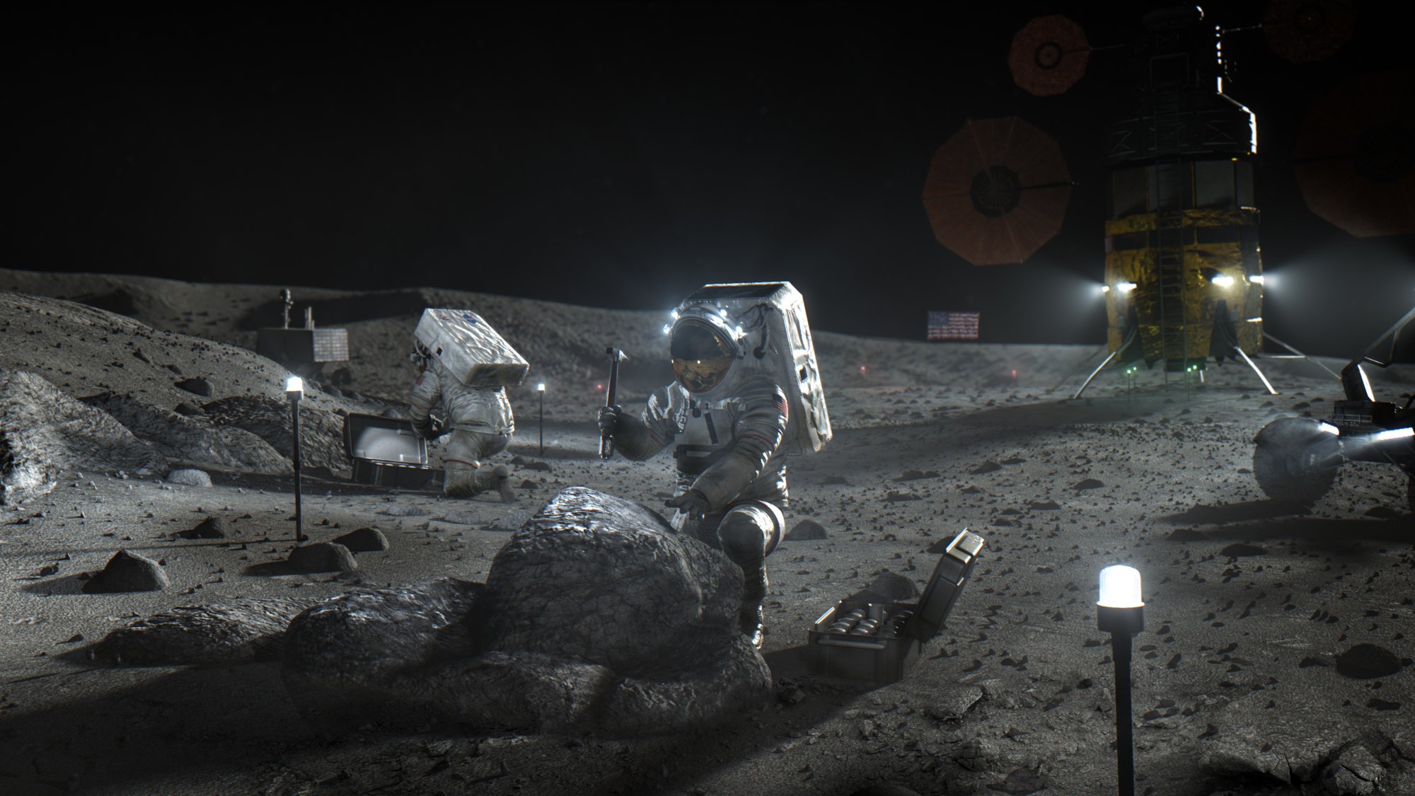 Artemis astronauts working on the moon