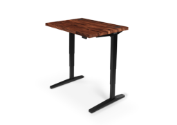 standing desk with black legs and wooden desktop
