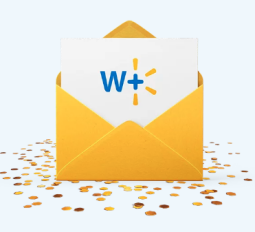 yellow envelope with walmart+ logo on white card