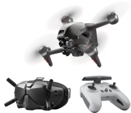 the dji fpv drone with goggles and a remote control
