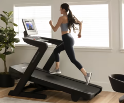 Black treadmill with large screen