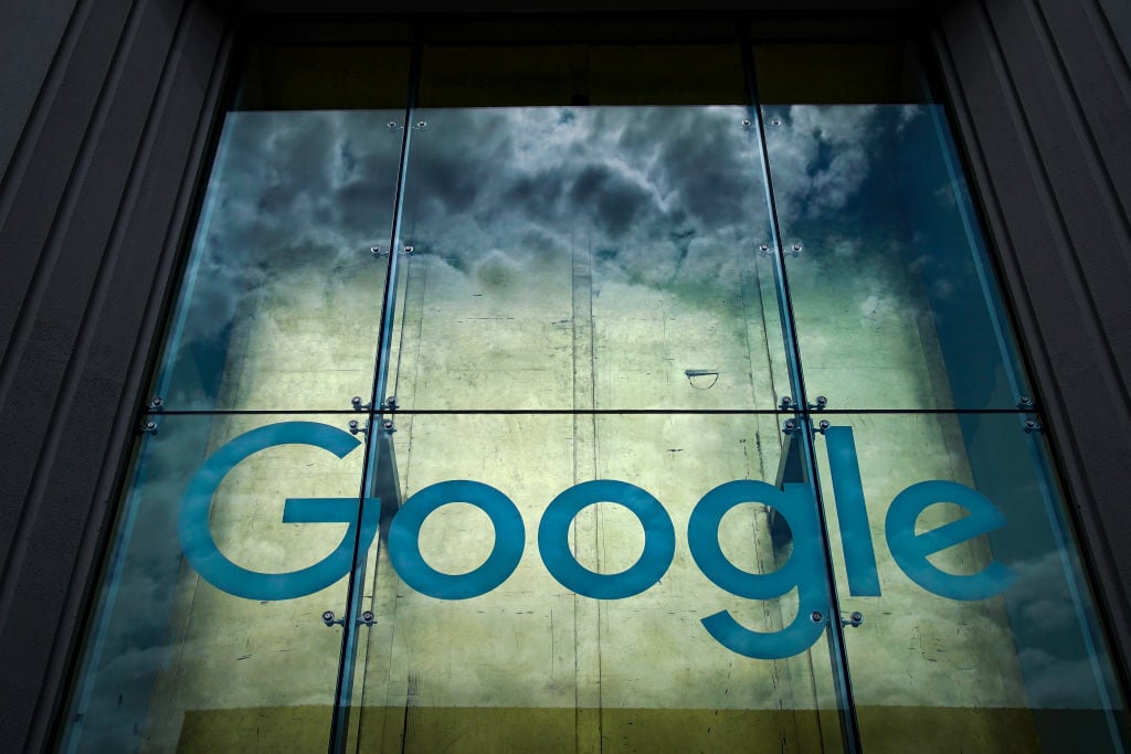 The Google logo adorns the outside of their NYC office Google Building 8510 at 85 10th Ave on June 3, 2019 in New York City.