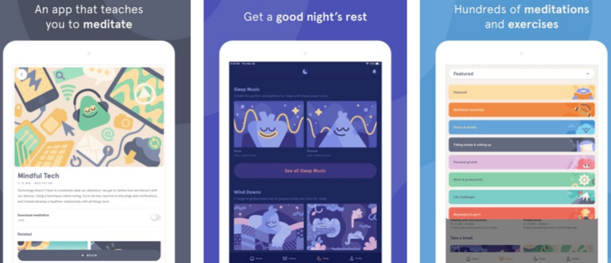 screenshots of the headspace app